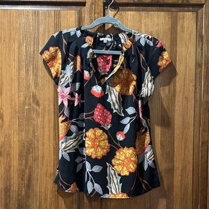 Floral Black and Orange Women's Top
